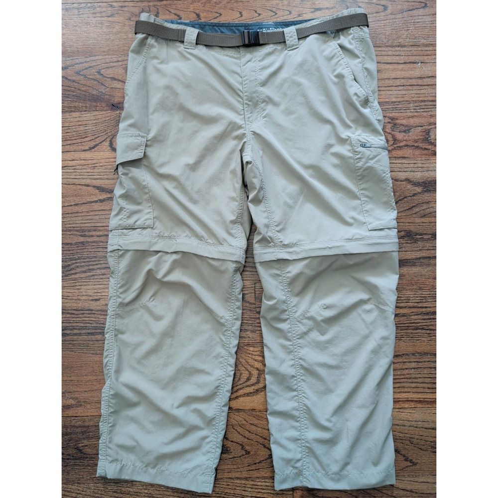 Columbia Omni-Shade Tan Convertible Cargo Pants Men's 40x28 Belted Zip Off Legs